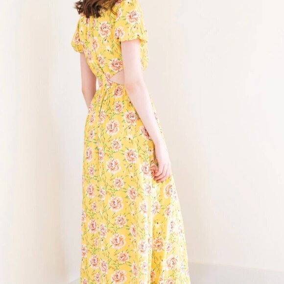 Priv MAIA Split maxi dress in yellow floral print size extra small NEW - Picture 2 of 8